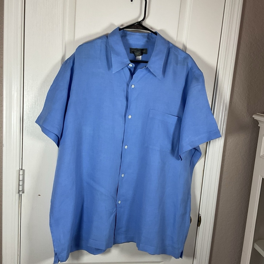 Banana Republic Men's XL Linen Shirt Sky Blue Short Sleeve Button Up Soft - Picture 3 of 5
